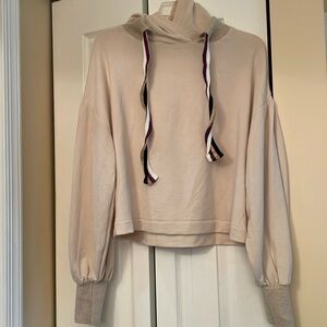 Ramy brook tatum puff sweatshirt beige gold hooded long sleeve size small